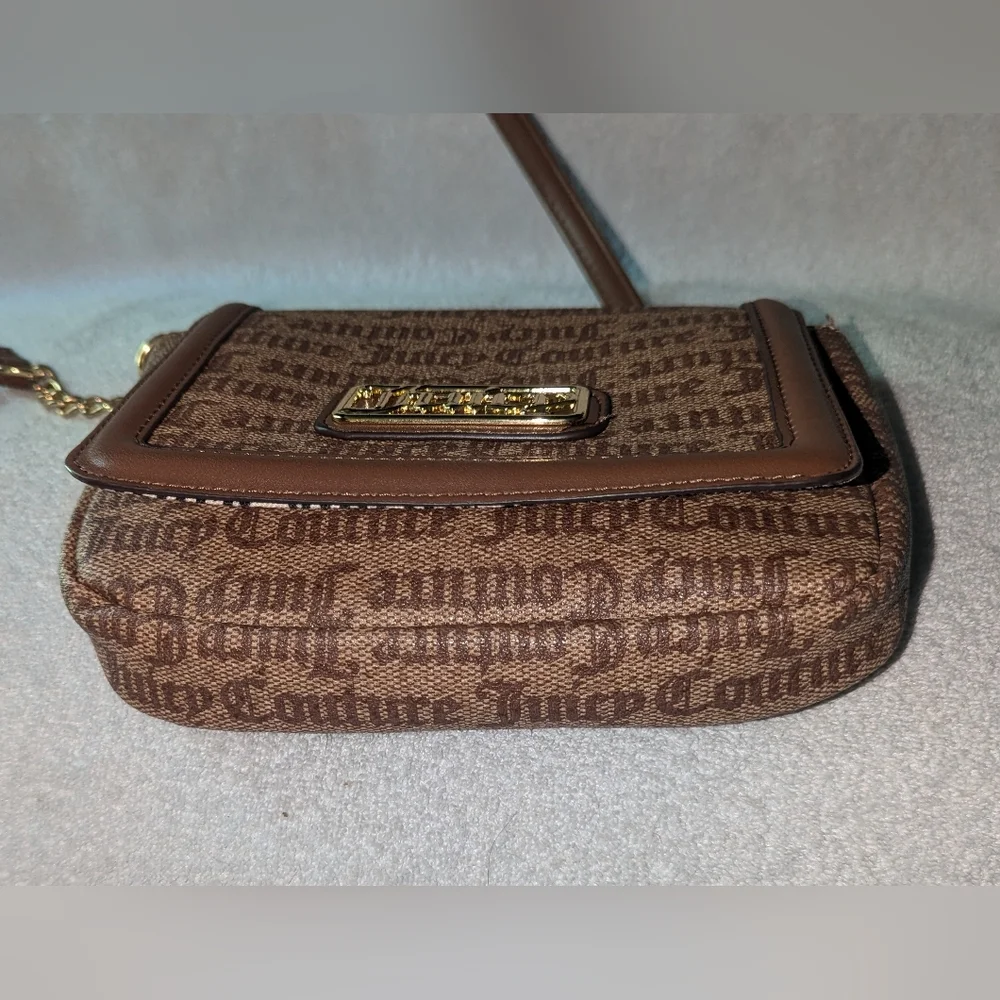 Juicy Couture  Gothic Logo Chestnut Chino statement flap crossbody bag.